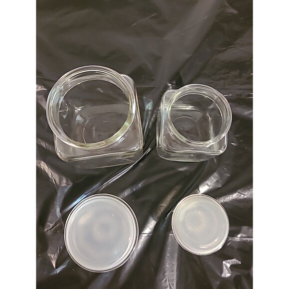 (2) Vintage Anchor Hocking Square Kitchen Jar Canister Clear Glass Starburst Lid - Picture 7 of 9